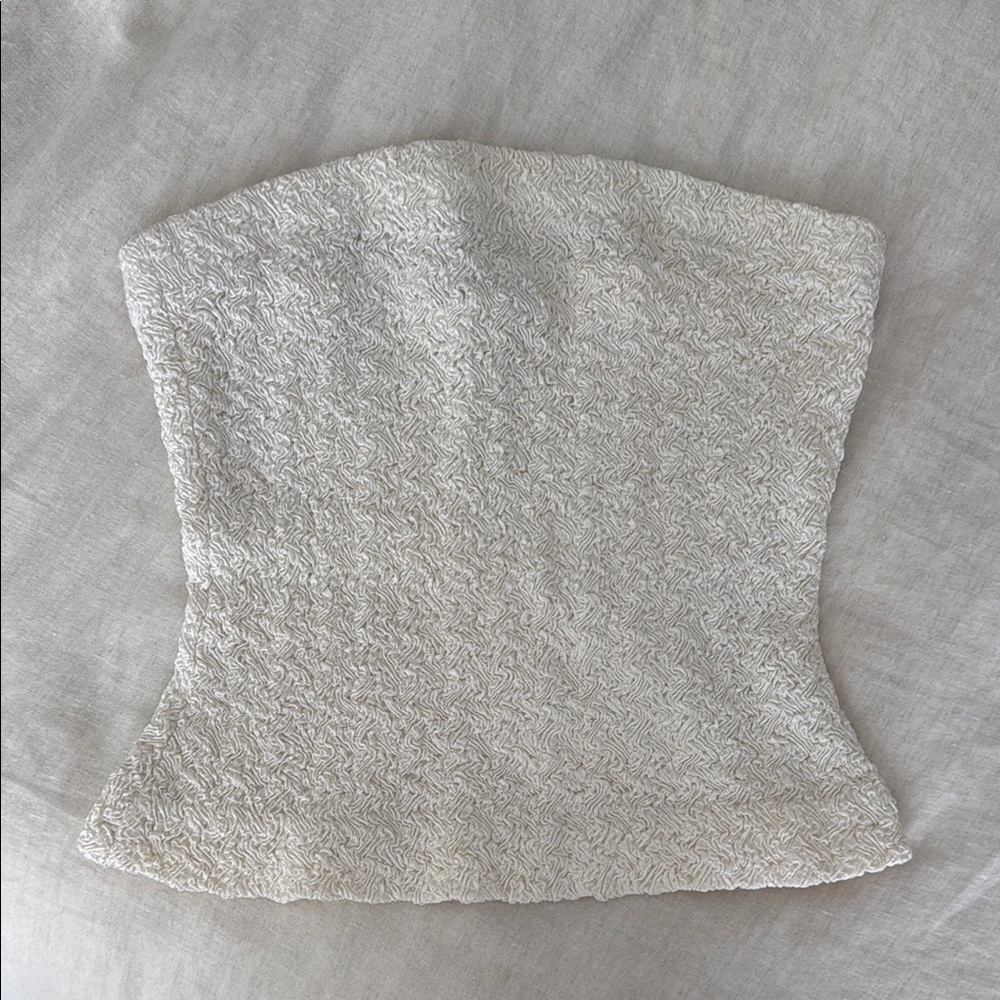 Vintage Textured Cream Strapless Tube Top